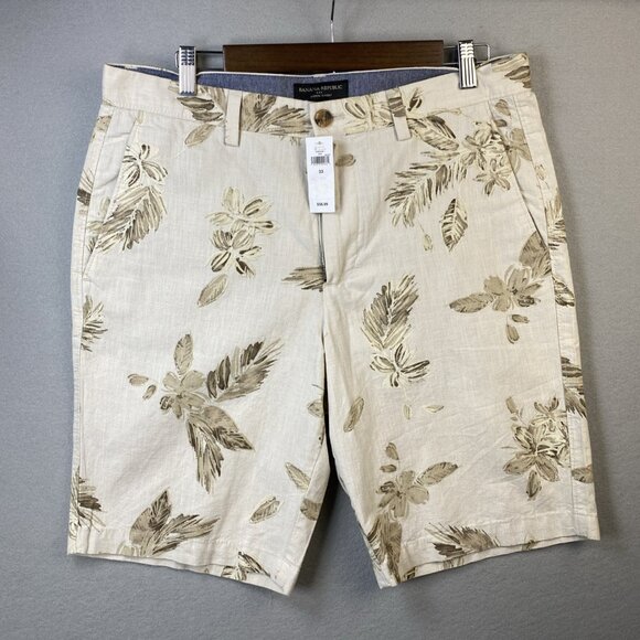 Banana Republic Aidan Shorts Men's 33 Neutral Hawaiian Print Vacation NWT $57 - Picture 1 of 11